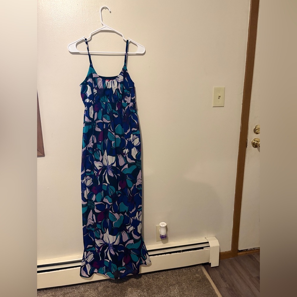Floral High Low Dress in Blue and Purple